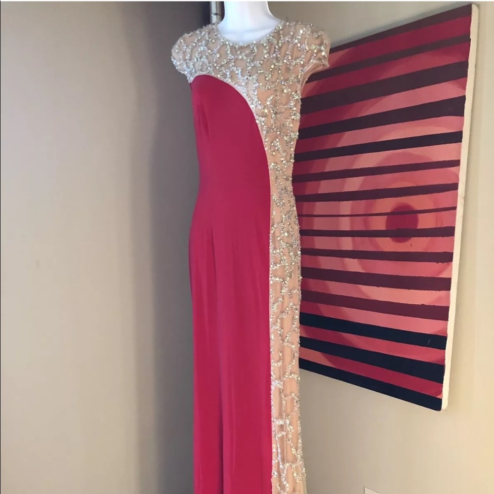 Jovani full length red with sequins side gown